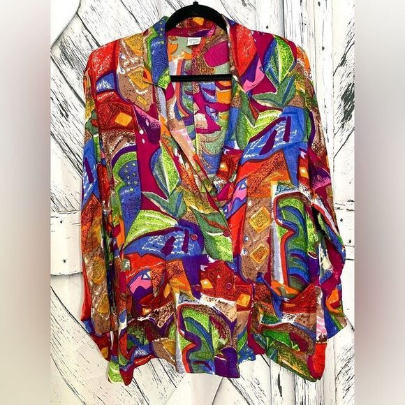 VTG 90s Abstract Artsy Palazzo Pant Set/Suit M - Picture 2 of 12